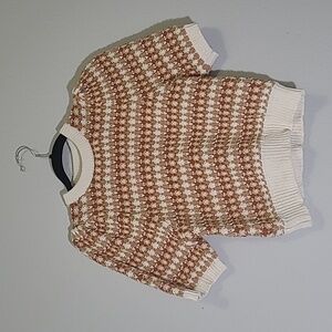 Universal Thread Medium Orange & Cream Knit/Crochet Short Sleeve Top
